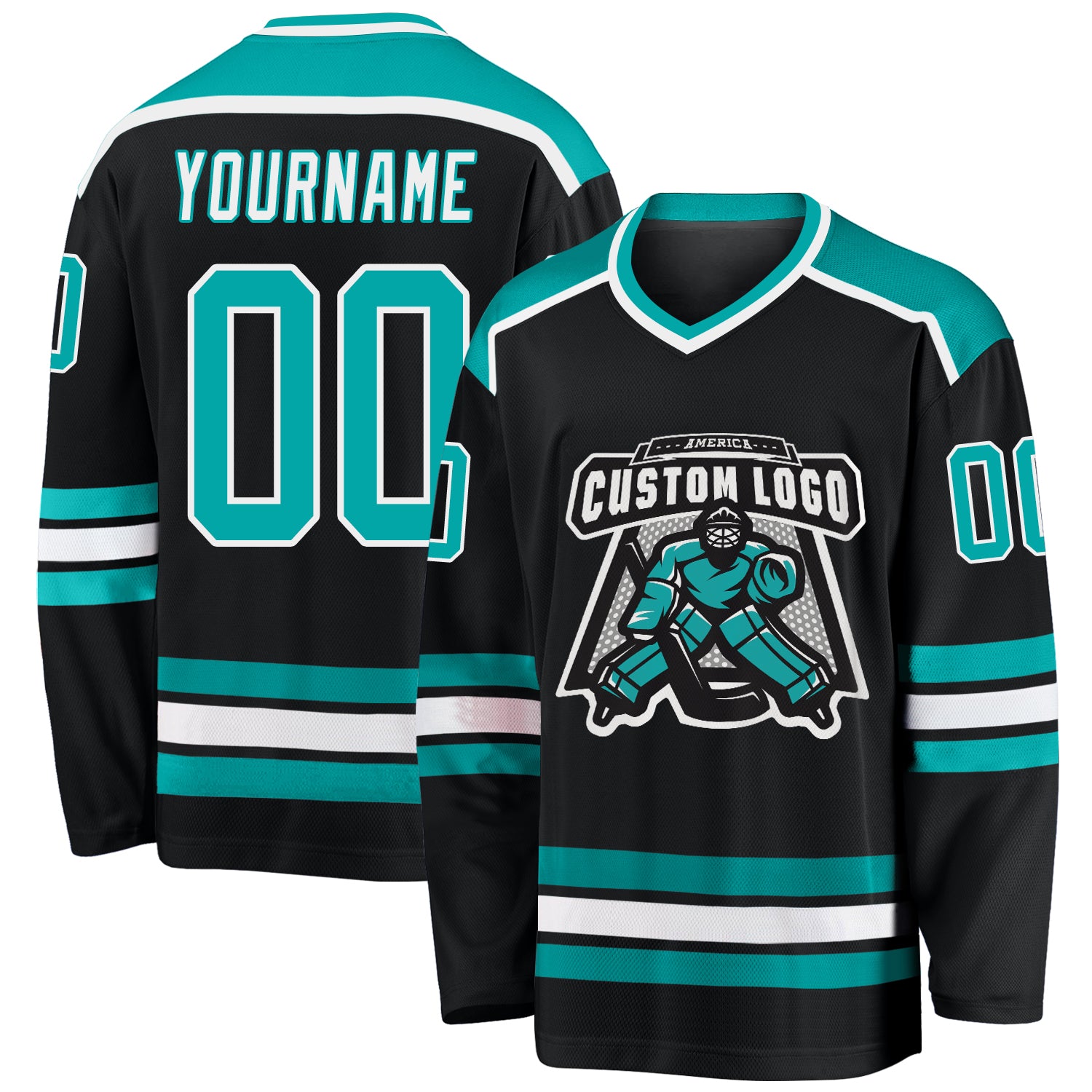 Custom Black Aqua-White Hockey Jersey | captainssportss.com