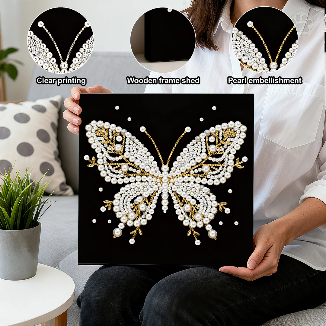 Butterfly DIY Pearl Diamond Painting Kit for Adult Home Decor 25x25cm With Frame