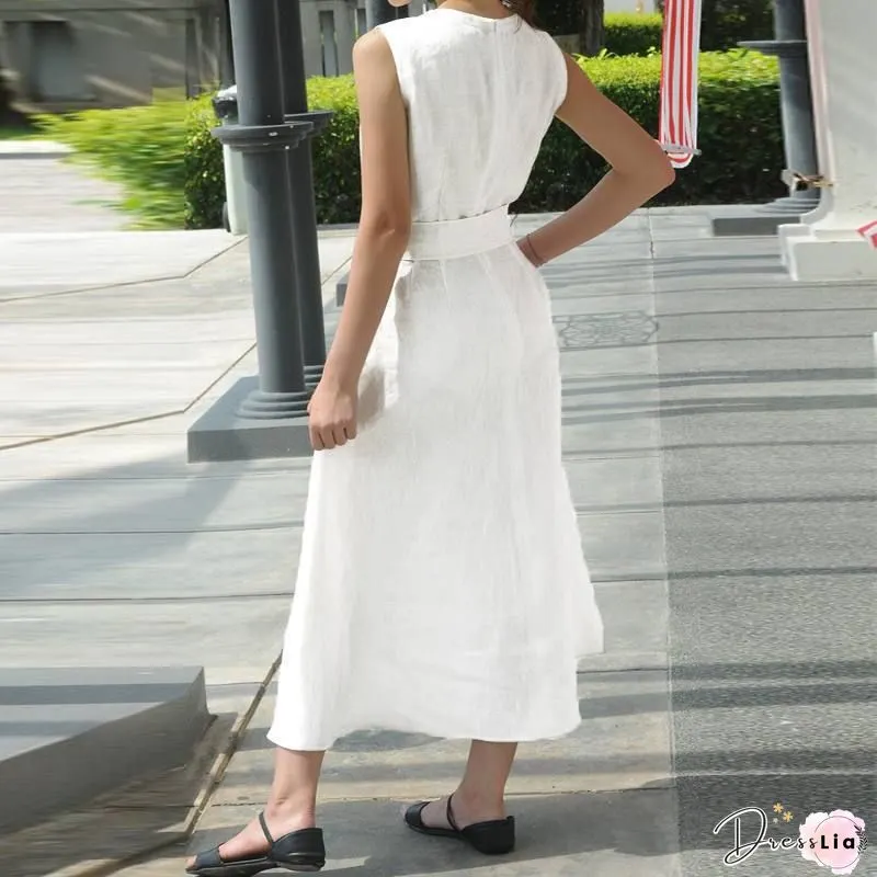 Celmia Women Maxi Long Dress Summer Sexy Sleeveless Casual V Neck Sundress Belt Loose Ankle-length Party Vestido Robe Femme