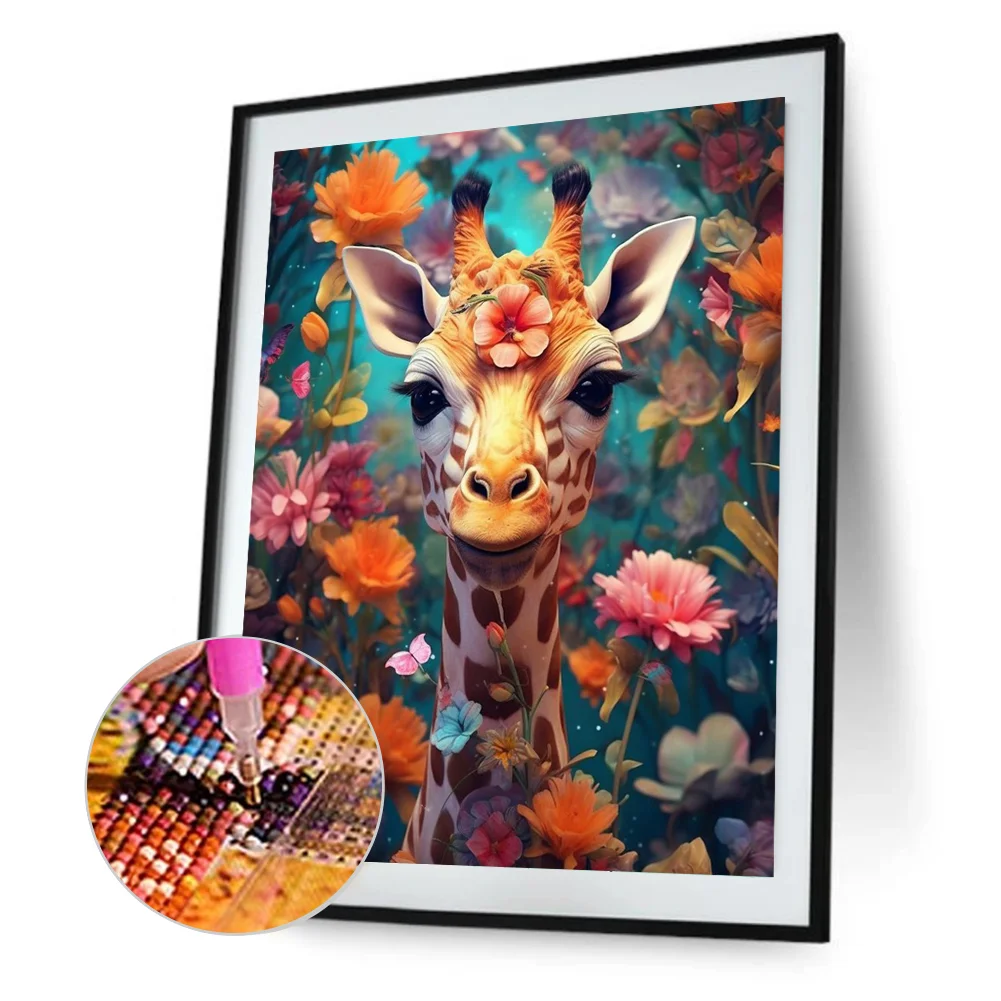 Diamond Painting - Full Round Drill - Flower Giraffe(Canvas|30*40cm)