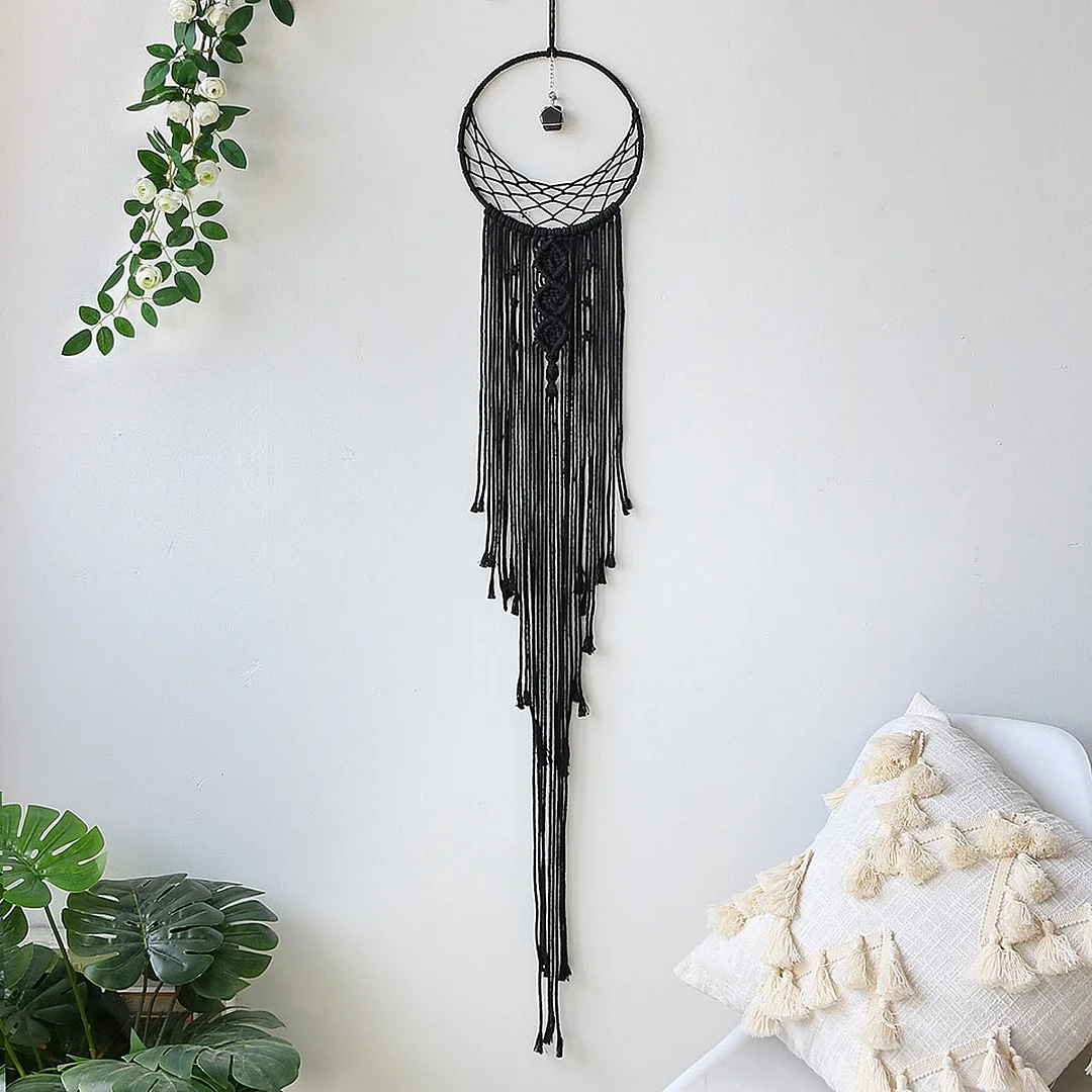 Black Sun Moon Dream Catcher Nordic Macrame Dreamcatcher With Crystal Wall Room Home Decor Yard Garden Bedroom Decoration