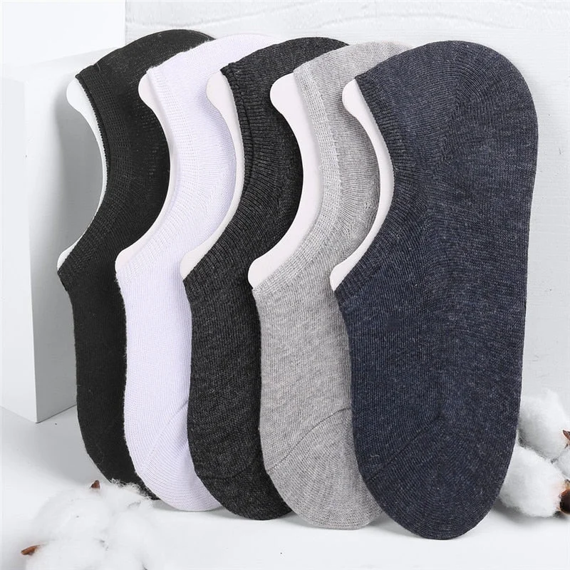 FINETOO 5Pairs/set Sports Men Sock Spring Summer Casual Solid Color Boat Socks Breathable Cotton Ankle Socks Thin Style Sock Men