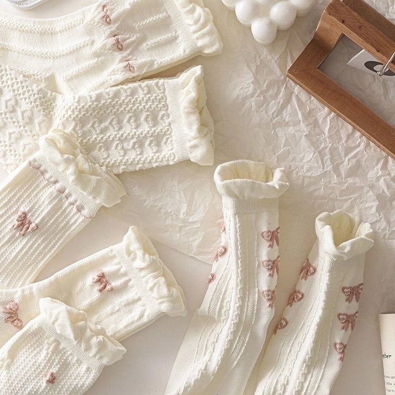 Women’s Minimalist Bow Knot Nylon Cotton Crew Socks A Pair