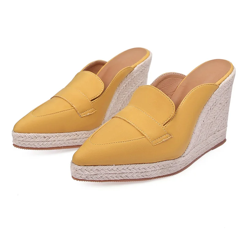 Wongn Wongn Spring And Autumn Pointed Slope With Thick Bottom With Baotou Drag Empty Women's Shoes Straw Hemp Rope Thick Bottom