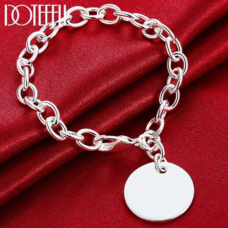 DOTEFFIL 925 Sterling Silver Circle Tag Bracelet Woman Jewelry