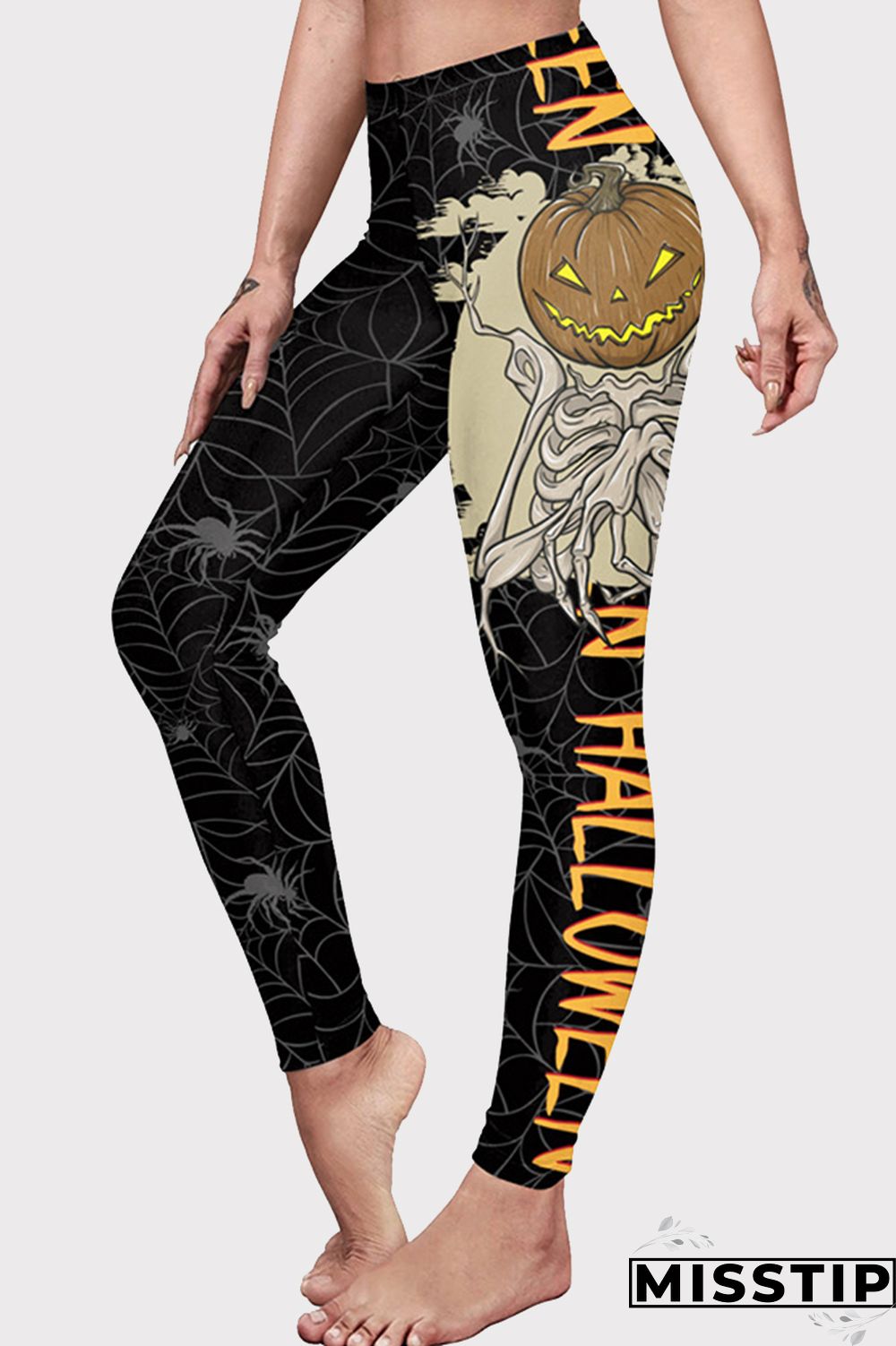 Black Christmas Day Fashion Casual Basic Print High Waist Skinny Trousers