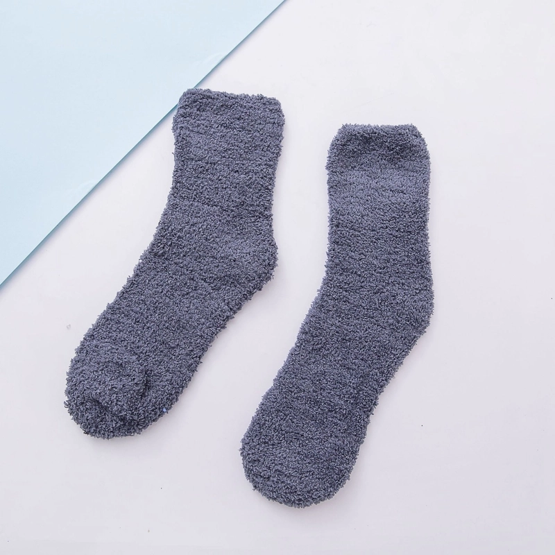 Women Slippers Socks Fluffy Plush Home Sleeping Socks Coral Fleece Socks Candy Color Mid-tube Socks