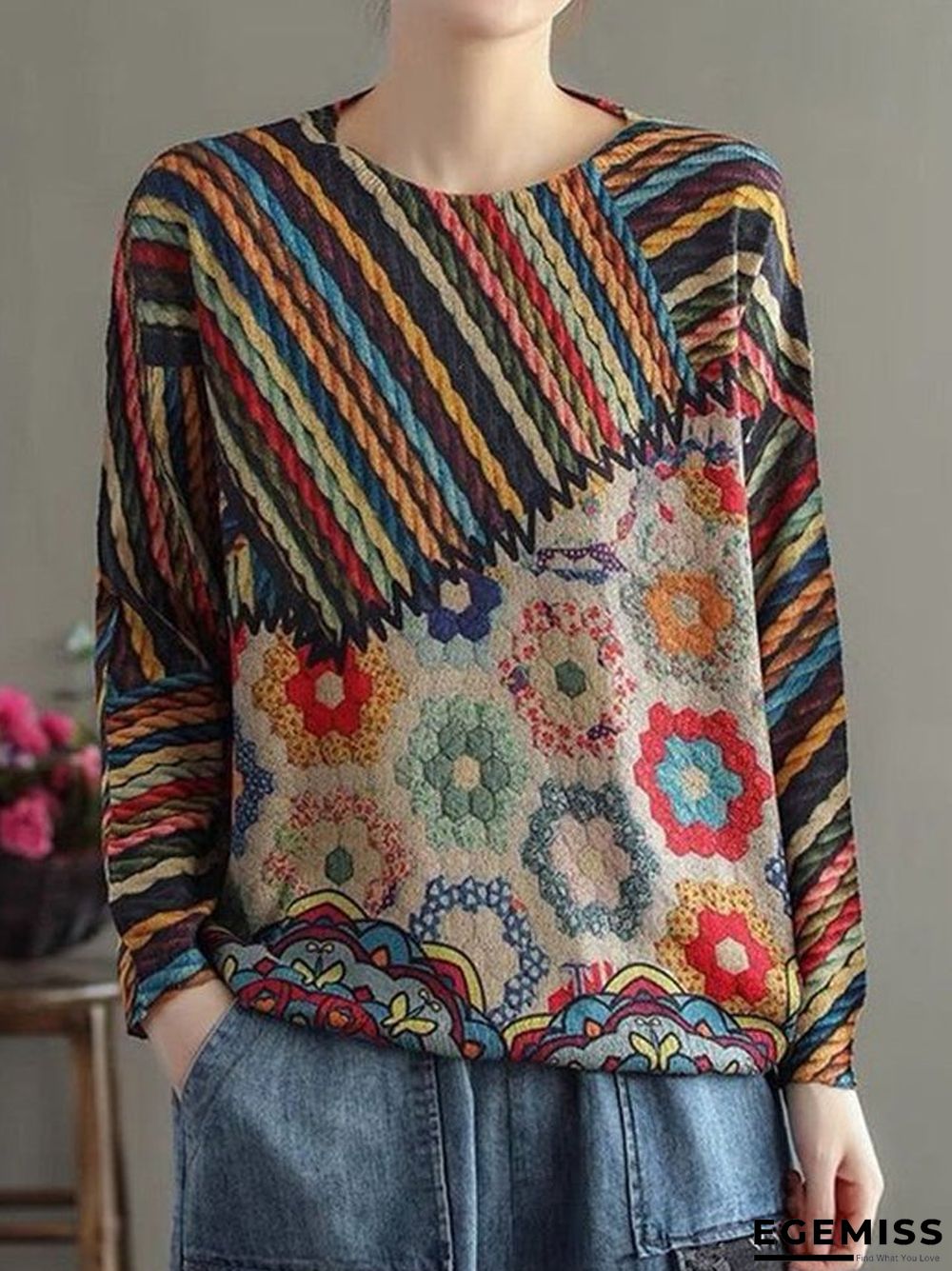 Autumn And Winter Loose Casual Pullover Round Neck Retro Sweater | EGEMISS