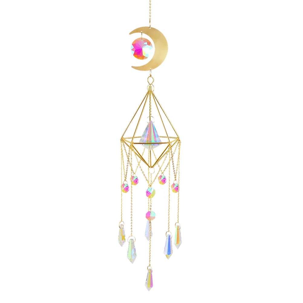 Crystal Hexagon Moon Chandelier Pendant Prism Wind Chime Hanging Home Decor