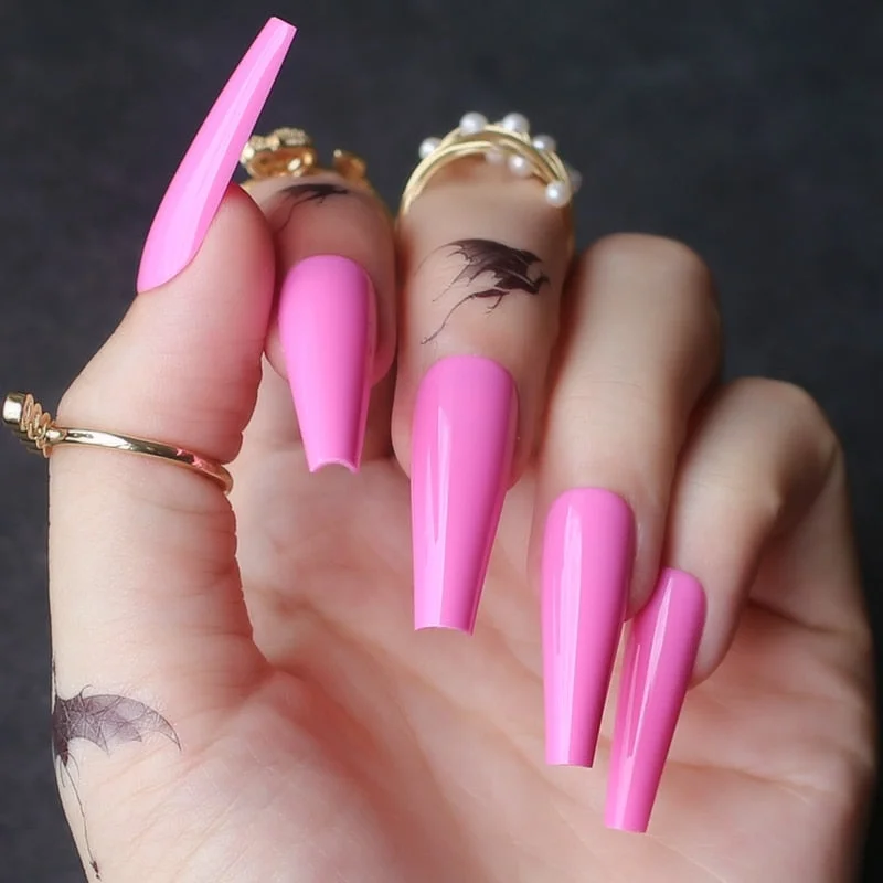 Extra gel Burgundy fasle nails Nude Long Luxury Coffin coffee Acrylic nails salon 24pcs fake nails ballet UV glossy available-Nail Inspo