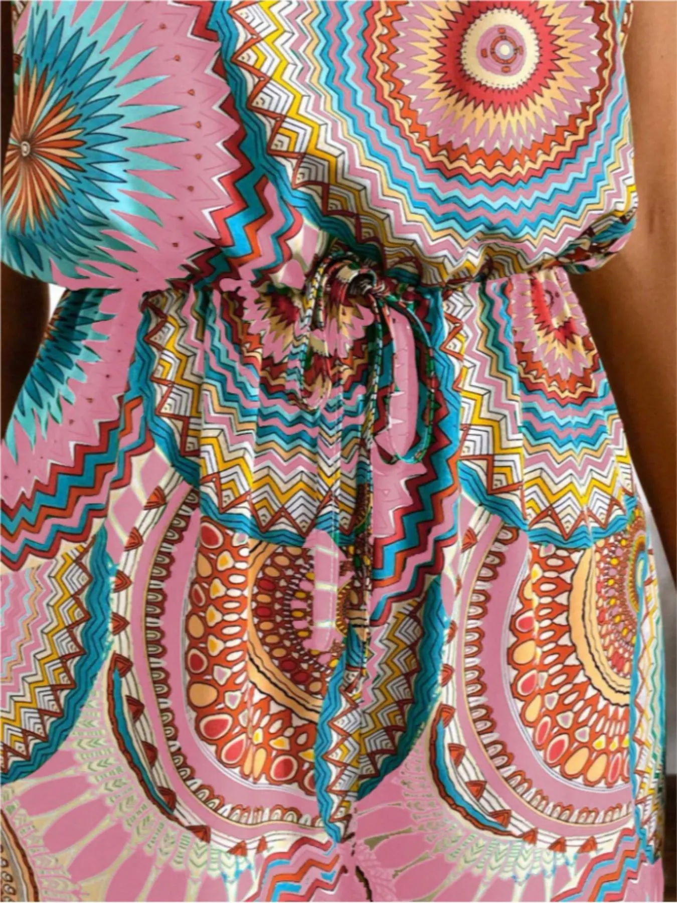Women's Bohemian Style Sleeveless Jumpsuit, All over Print, Fitted, Casual, Round Neck, Wide Leg, Elastic Waist, Party & Vacation, Boho
