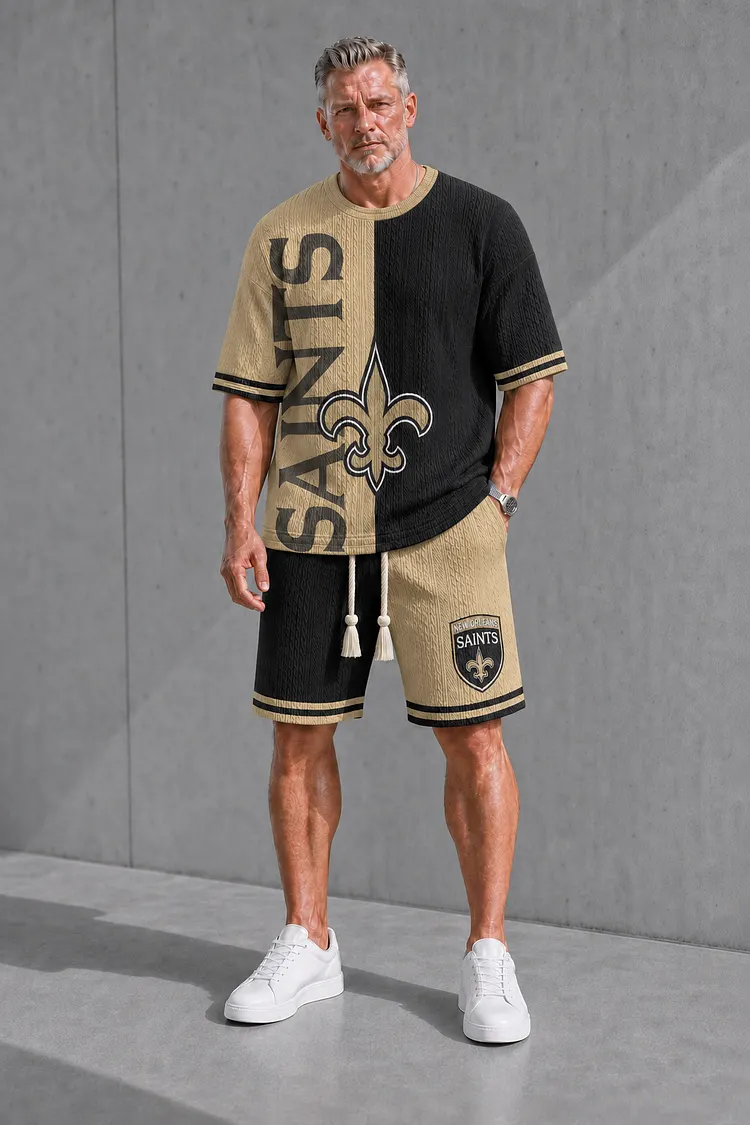 New Orleans Saints Men&rsquo;s Jacquard Cable-Knit Tee & Shorts Set