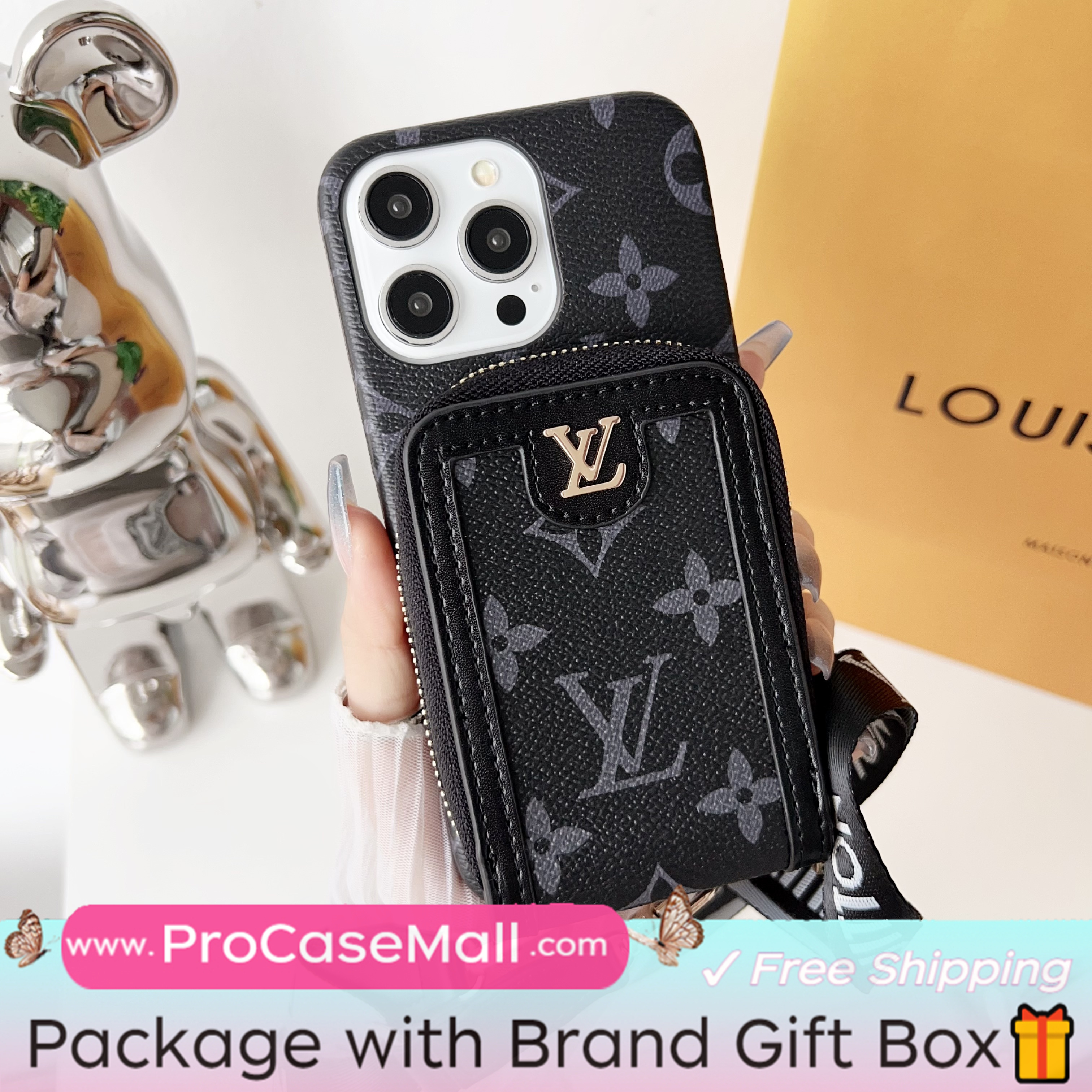 LV Monogram Canvas Wallet Crossbody Apple iPhone Case