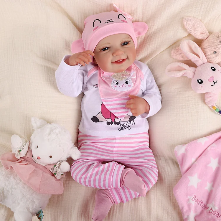 Babeside Leen 20'' Cutest Realistic Reborn Baby Girl Pink and White Lamb with Heartbeat Coos and Breath