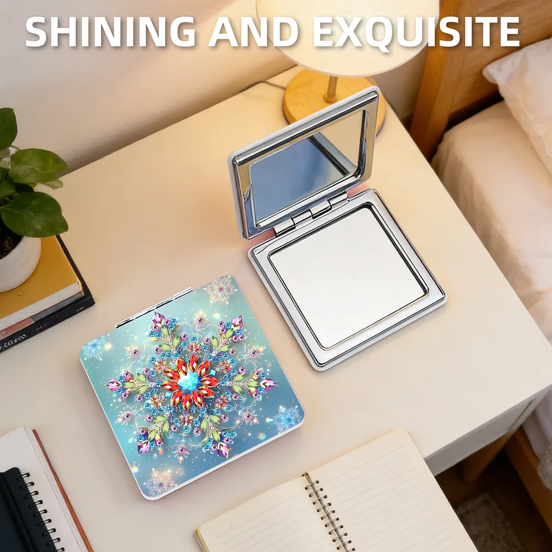 Snowflake DIY Special Shaped Diamond Painting Compact Mirror Kits Diamond Art Painting Pocket Mirror for Beginners Adults Art Craft Woman Gifts
