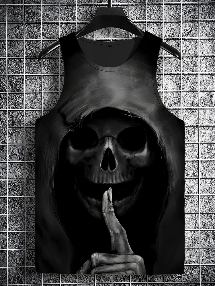 Men's Vintage Halloween Skull Art Drawing Printed Casual Tank Top