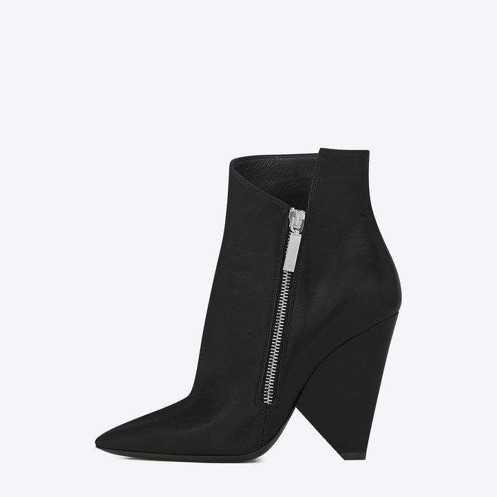 Black Fashion Boots Side Zipper Pointy Toe Cone Heel Ankle Boots |FSJ Shoes