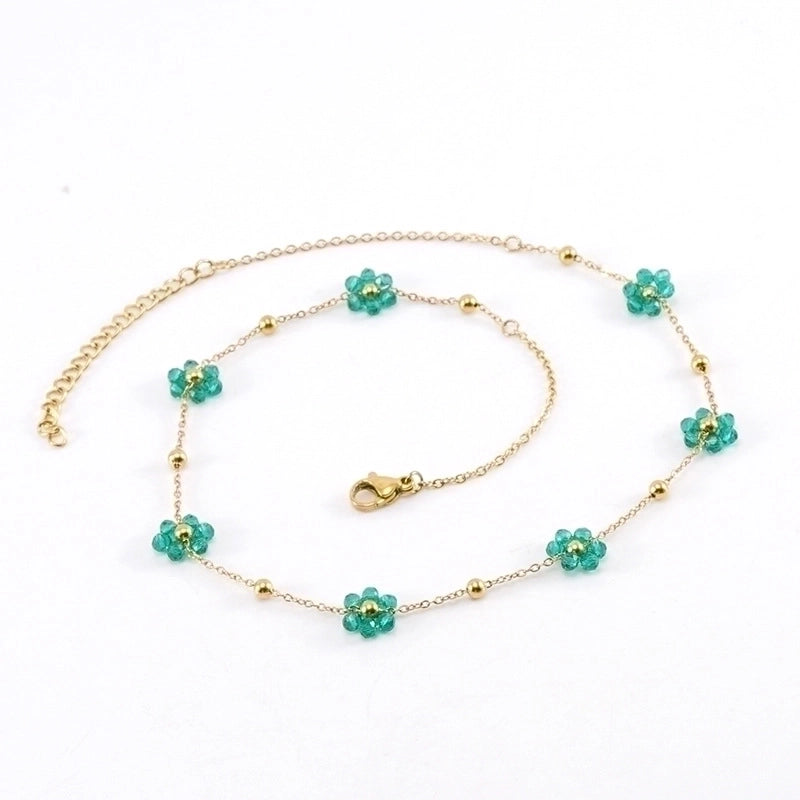 Fashion Flower Artificial Crystal Titanium Steel Beaded Plating 18k Gold Plated Bracelets Necklace