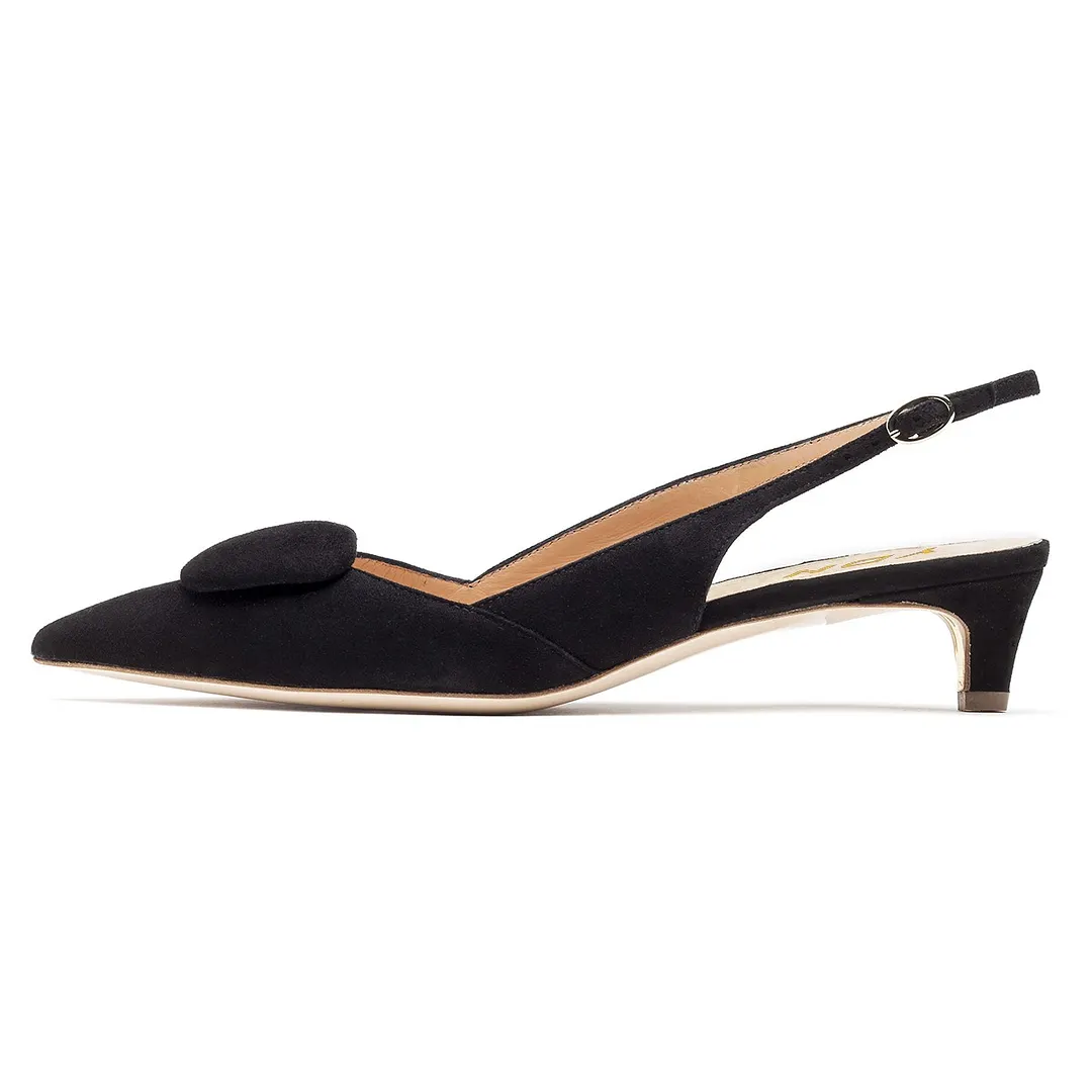 Black Vegan Suede Pointed Toe Formal Slingback Low Heel Pumps