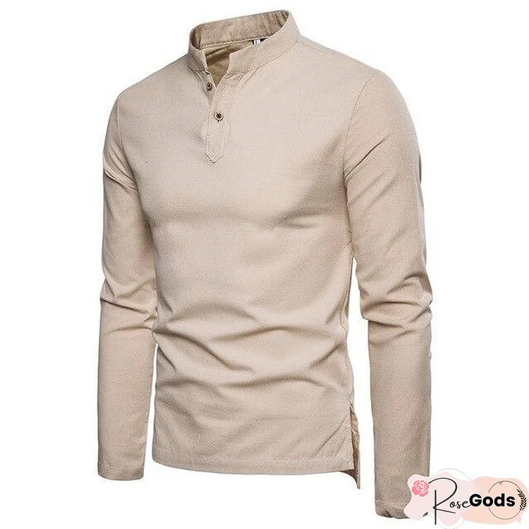 Men Shirt Solid Slim Fit Stand Collar Long Sleeve Shirt Men Casual Cotton Linen Shirts Men Modis Clothes