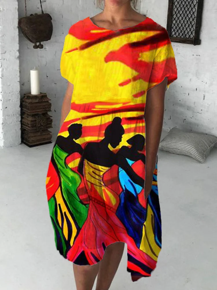 Traditional Black Women Art Midi Dress