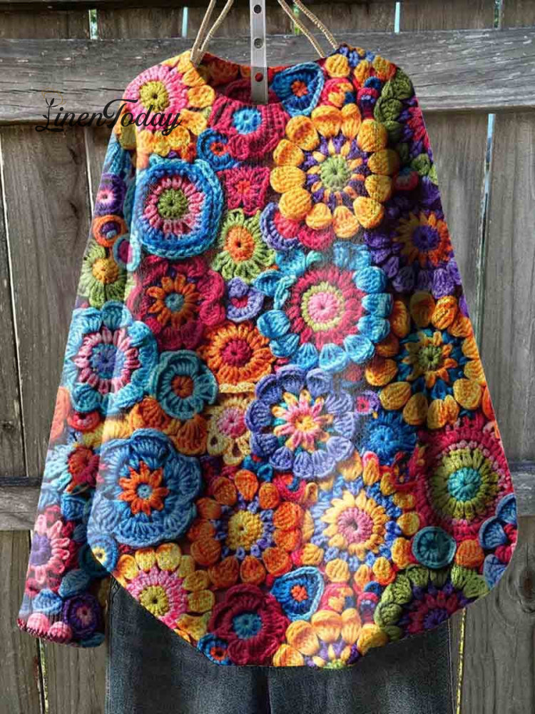 Colorful Funny Print Knit Pullover Sweater Multicolor / S
