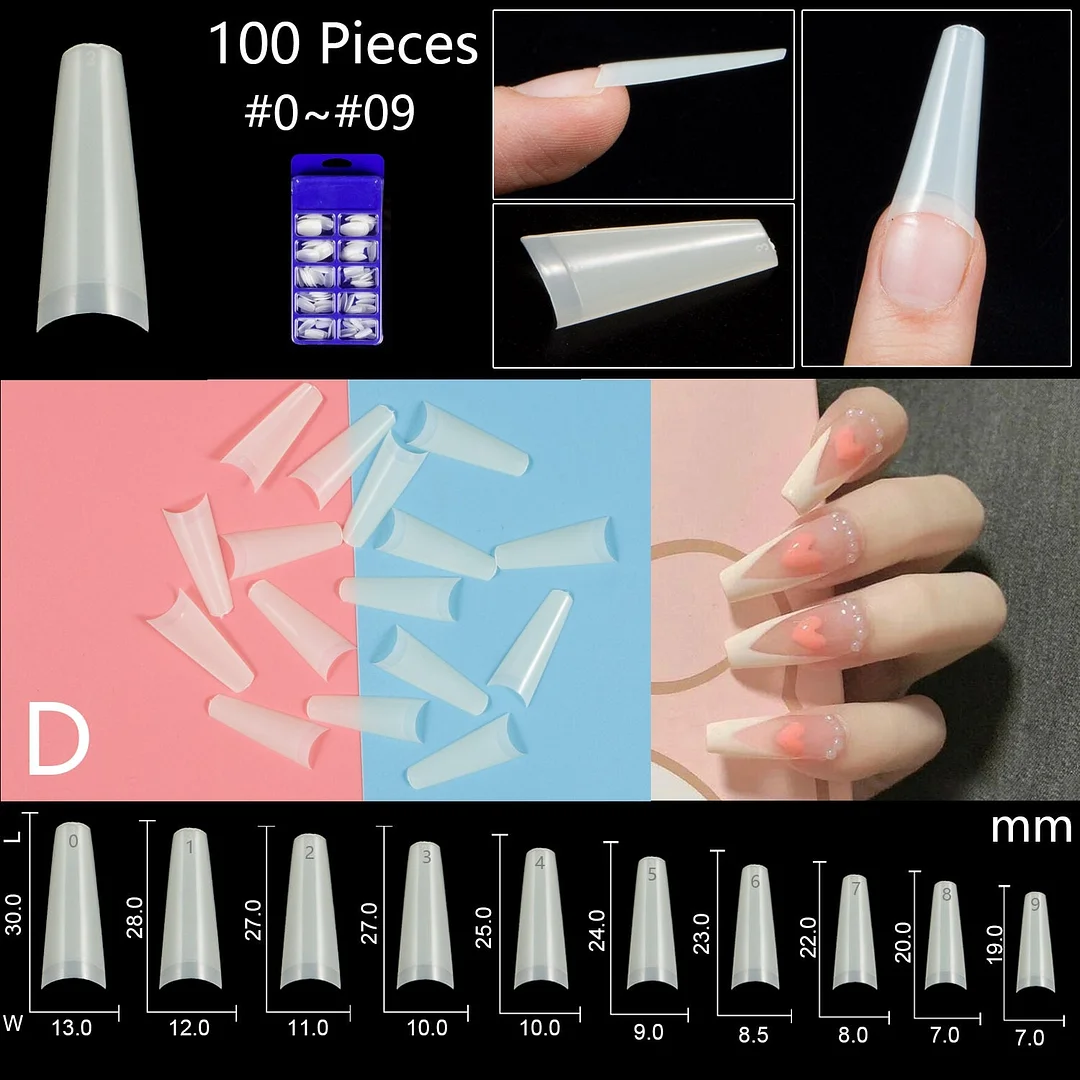 100pcs/set 10 Sizes Full Cover False Nail Tips Ballerina Coffin Fake Nails Square Stiletto French Acrylic Press On Nails-Nail Inspo