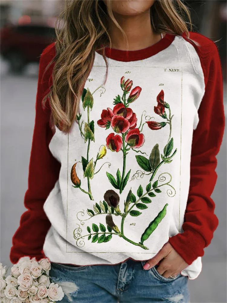 Vintage Botanical Art Contrast Color Sweatshirt