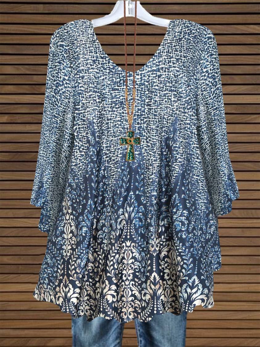 Women Half Sleeve V-neck Floral Printed Top Dress