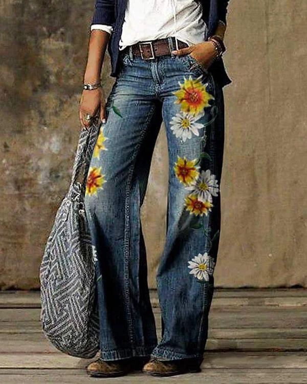 Vintage Floral Print Pocket Woman Pant Bottom P560209