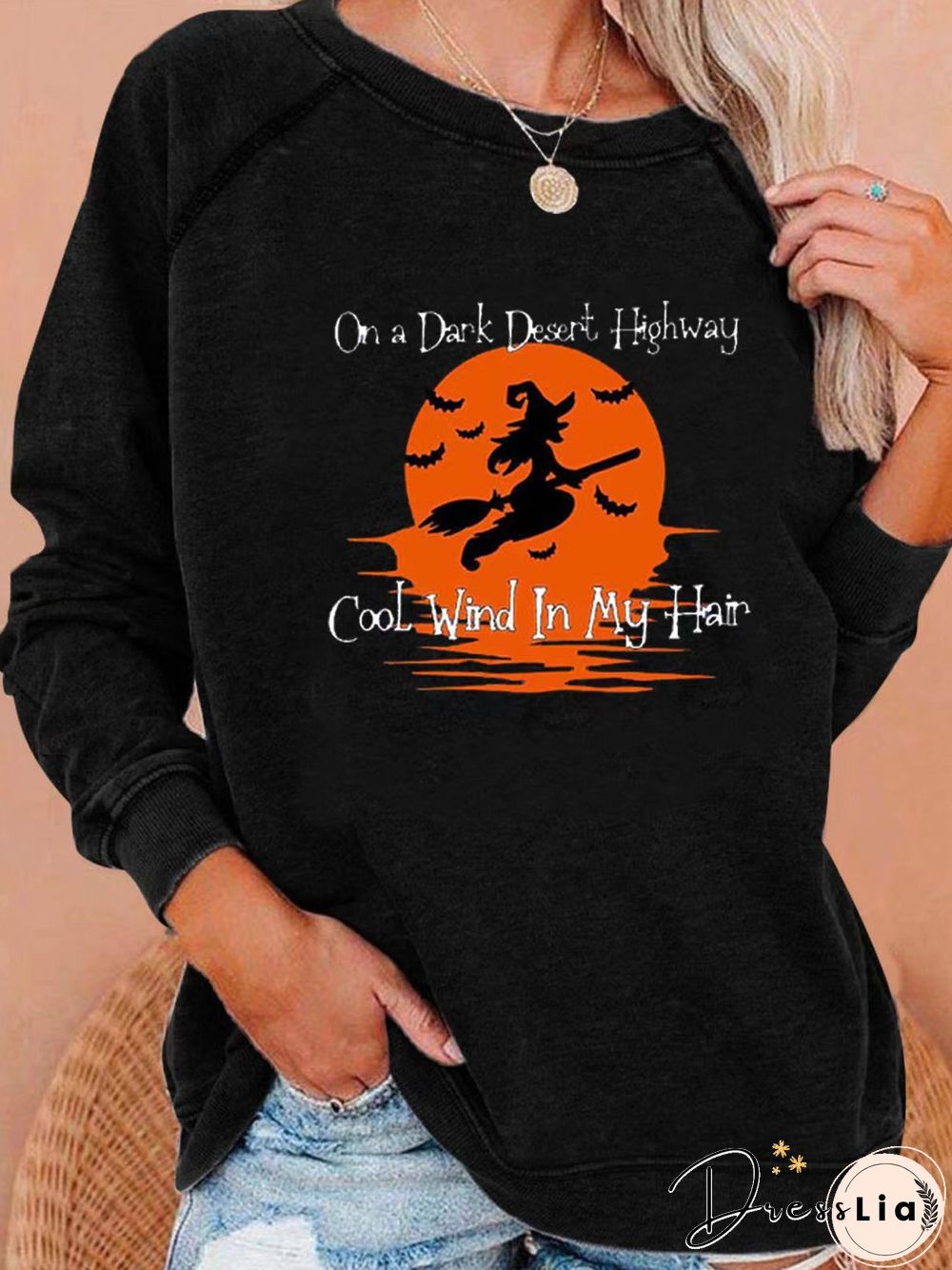 Letter And Halloween Witch Print Long Sleeve Shirt