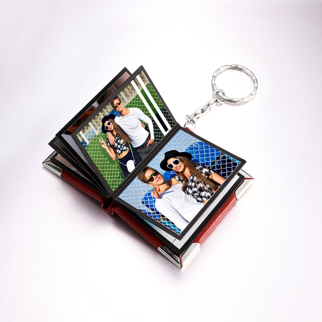 Personalized Photo Album Keychain Custom 10 Photos Leather Keychain