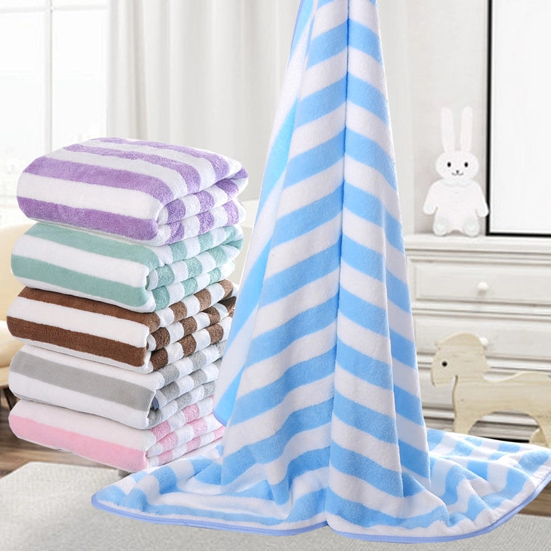 Hotel Beauty Salon Quick-drying Beach Towel Household Soft Absorbent Face Towel Striped Coral Fleece Bath Towel