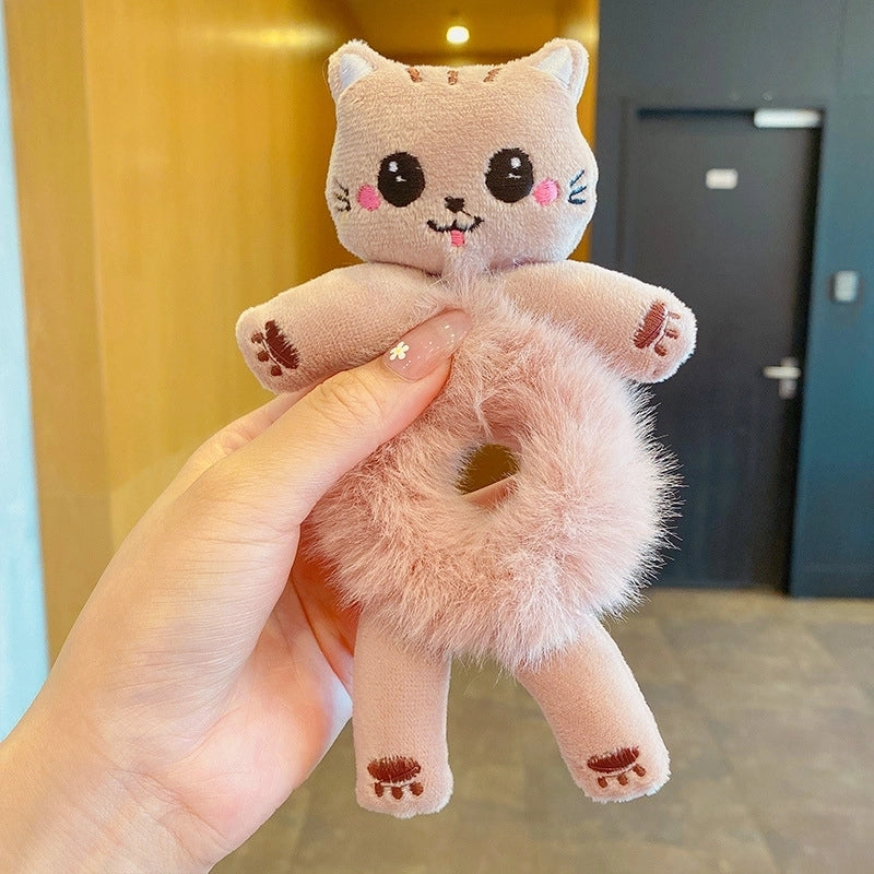 Cute Cartoon Plush Bear Hair Ring No Hurt Hair Headwear Children’s Hair Rope Korean Ball Head Rubber Band Bag