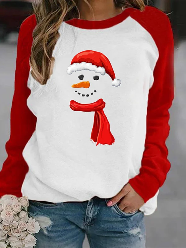 Women's Casual Printed Contrast Long Sleeve T-Shirt Flusfy