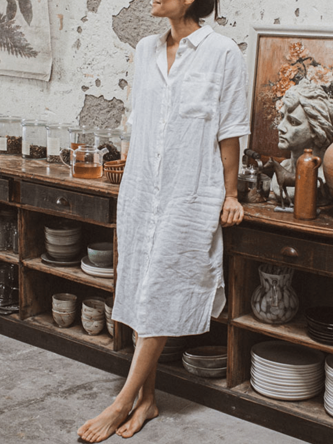 Women's Long Linen Shirt Dress