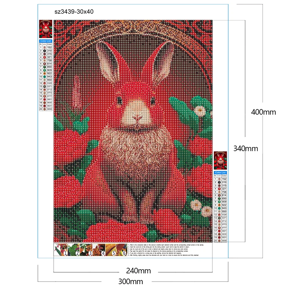 Full Round Diamond Painting 30*40cm - Red Golden Rabbit