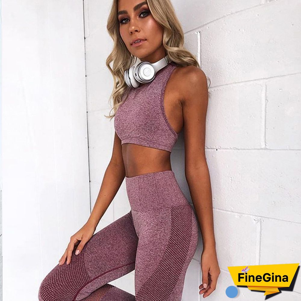 Women Workout 2 Pieces Set Sports Bra Seamless Legging Yoga Pant Gym Wear Bodybuilding Clothes
