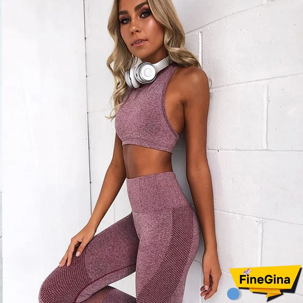 Women Workout 2 Pieces Set Sports Bra Seamless Legging Yoga Pant Gym Wear Bodybuilding Clothes