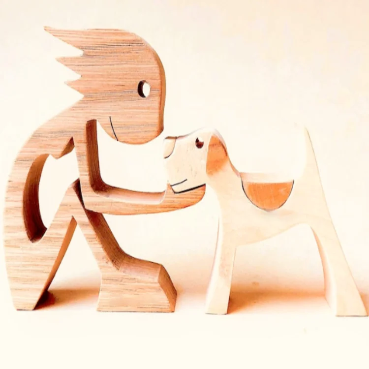 Wood Carving- A woman a dog