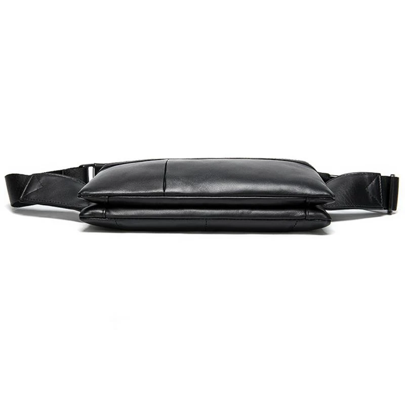 Men's Lightweight Leather Chest Bag Multi-Compartment Sports Waist Bag Crossbody Bag