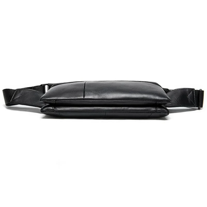 Men's Lightweight Leather Chest Bag Multi-Compartment Sports Waist Bag Crossbody Bag
