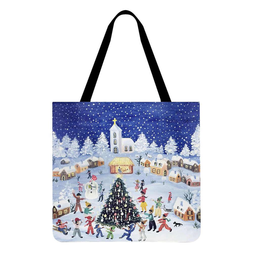 Linen Tote Bag-Snowball fight