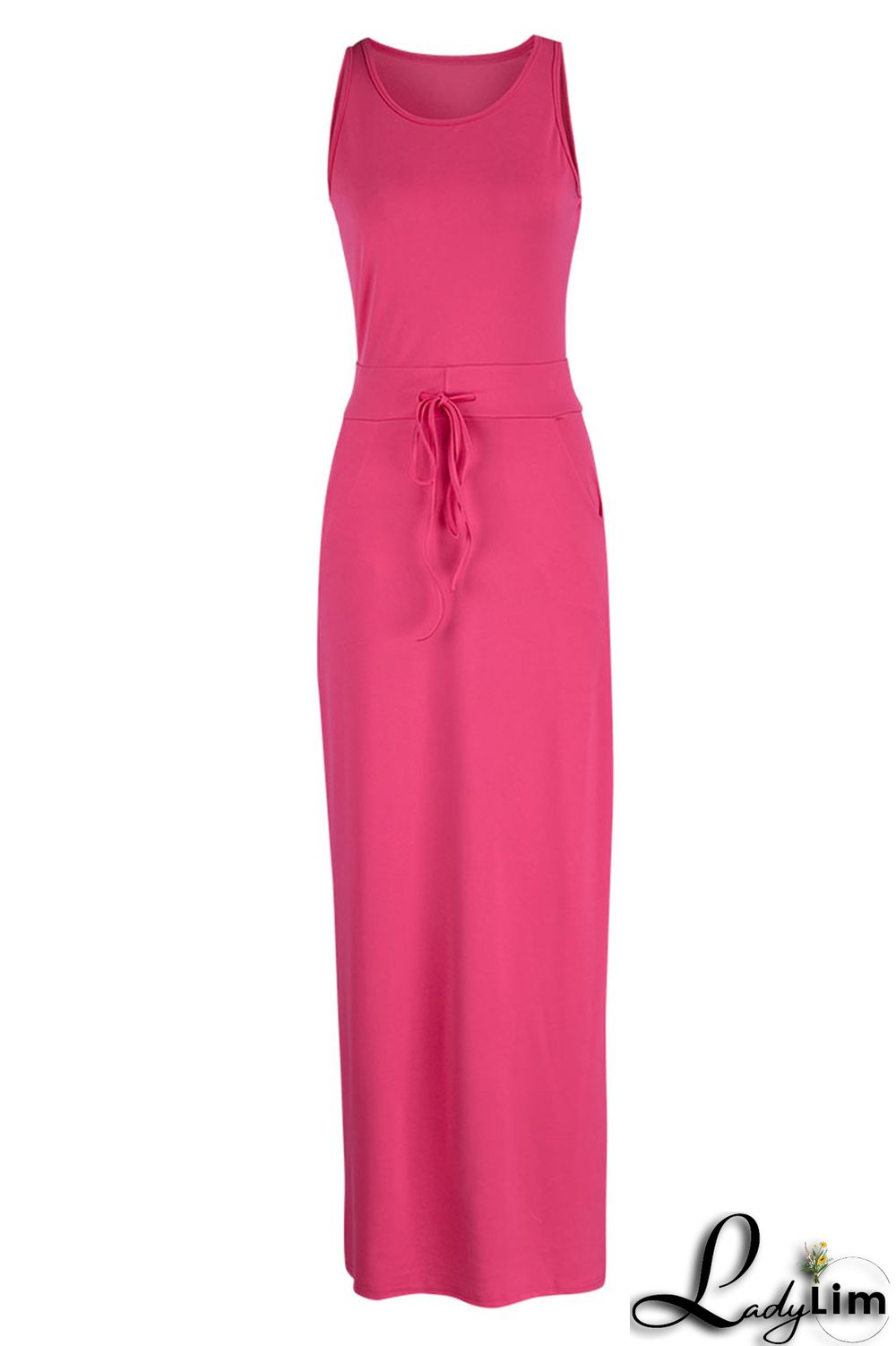 Rose Red Casual Solid Patchwork U Neck Straight Dresses