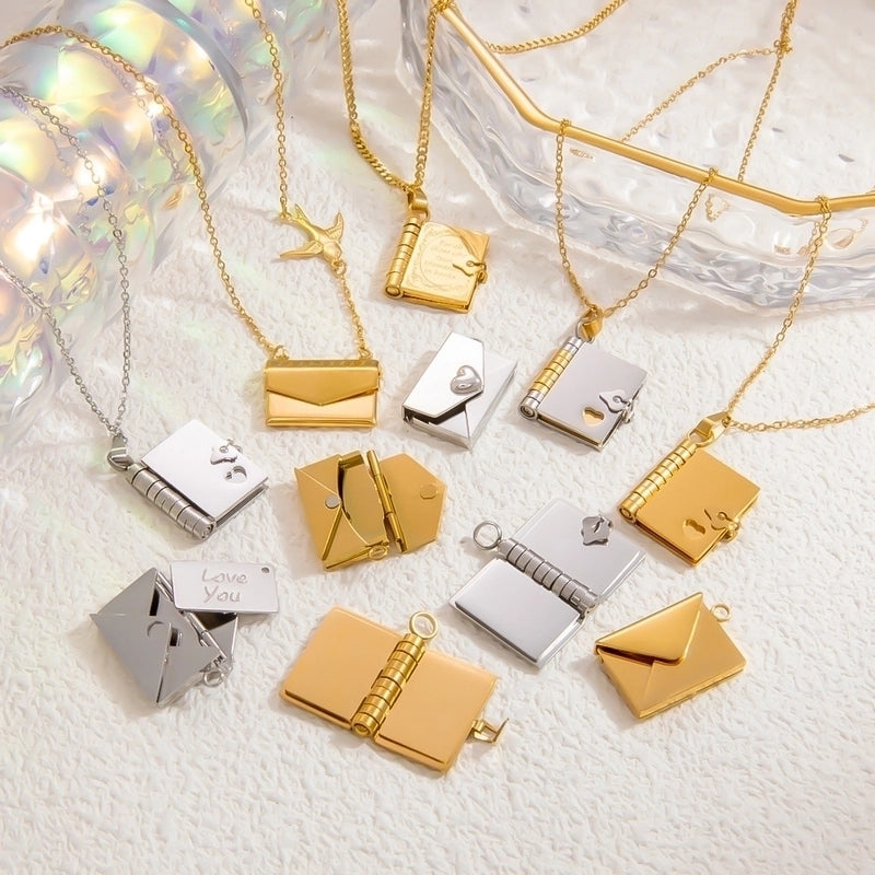 Vintage Style Classic Style Book Envelope Heart Shape Titanium Steel Plating Pendant Necklace