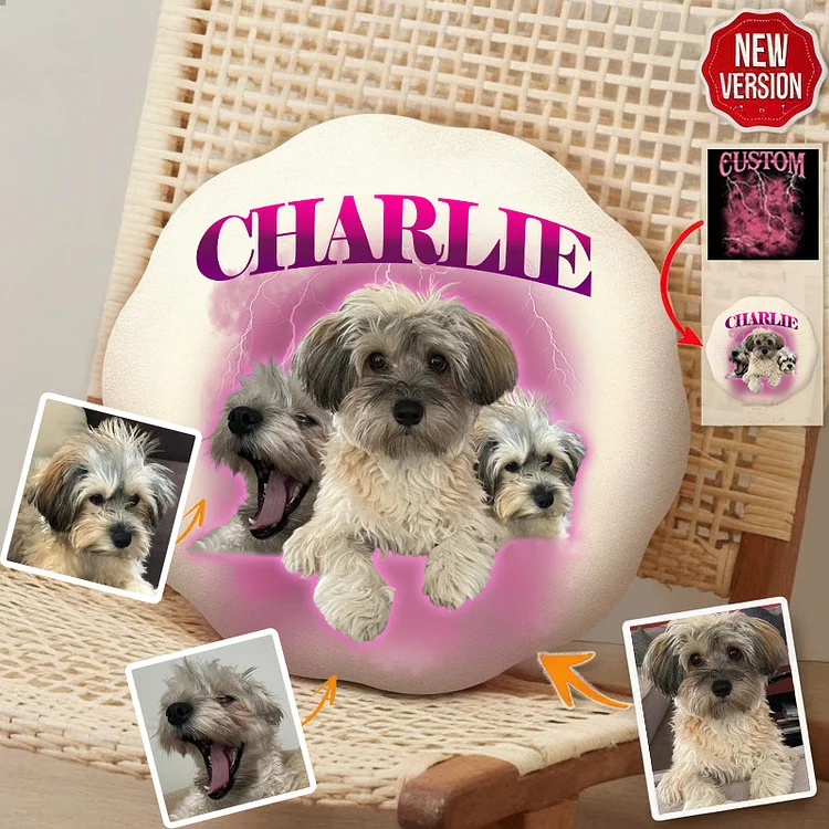 Vintage Retro Style Custom Dog Portrait Plush Pillow 