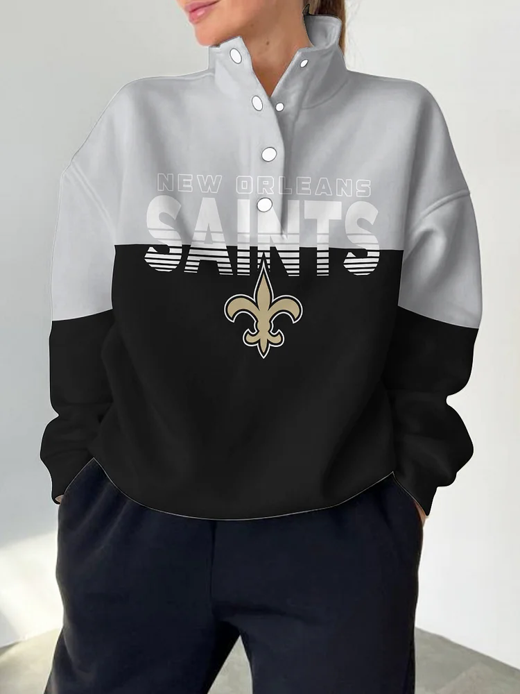 New Orleans Saints 2025 New Design Casual Snap  Mockneck Pullover