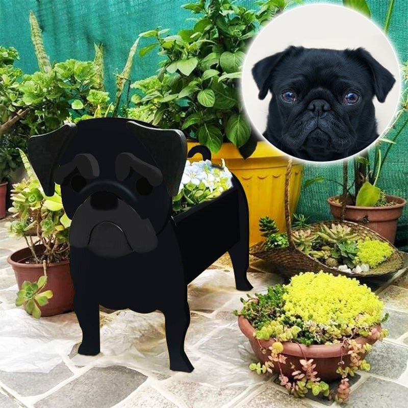Pug Planter-Dog Pot/Black