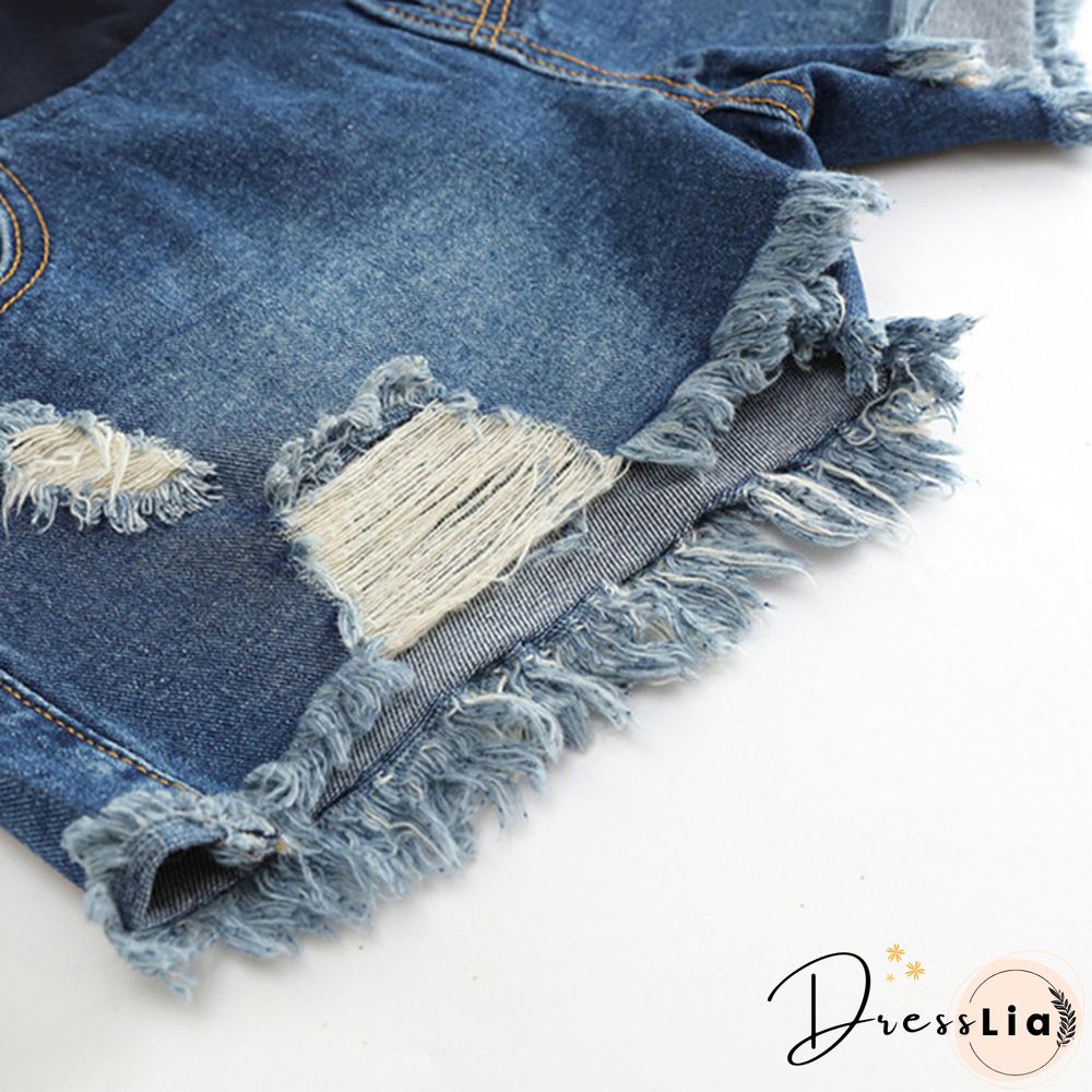 Pregnant Women's Ripped Hole Loose Denim Maternity Shorts Summer Casual Belly Clothes
