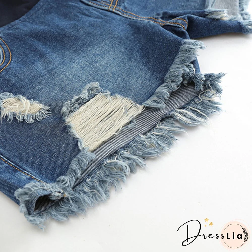 Pregnant Women's Ripped Hole Loose Denim Maternity Shorts Summer Casual Belly Clothes